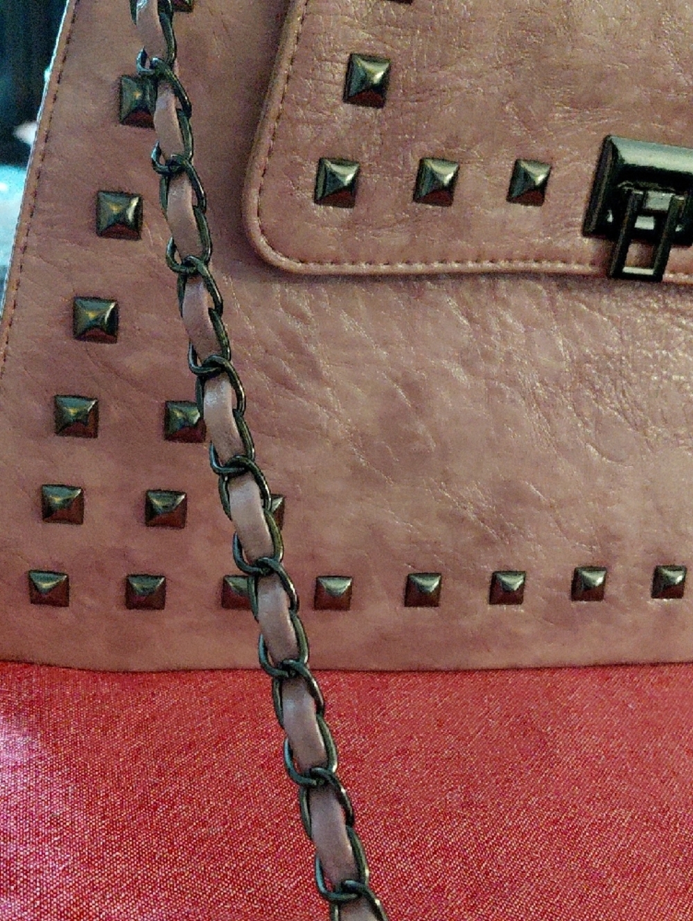 Studded Pink Crossbody Bag with Chain Strap - Picture 3 of 8